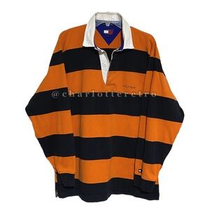 vtg Hilfiger Spellout Striped Rugby